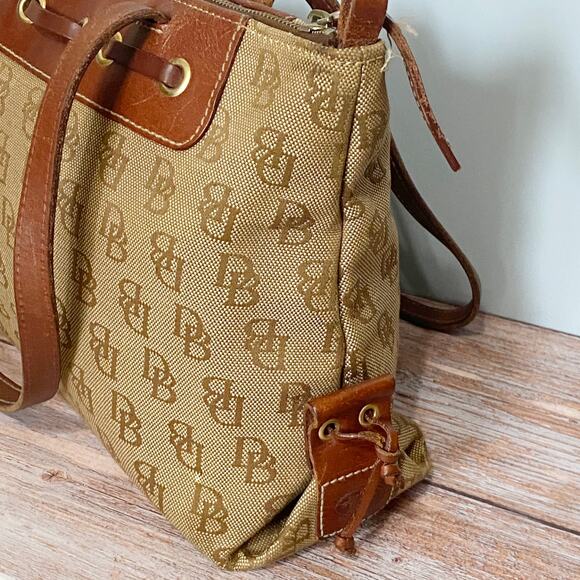 Vintage Dooney & Bourke Monogram Canvas Tote Bag with Leather Accents - Picture 4 of 12